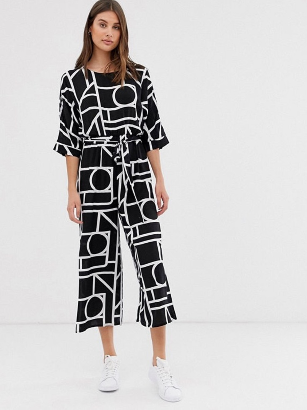 NWT ASOS Black & White Geometric Wide-Leg Culotte Jumpsuit